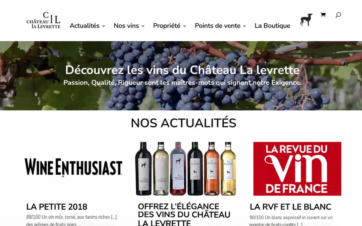 Page d’accueil du site Château La Levrette