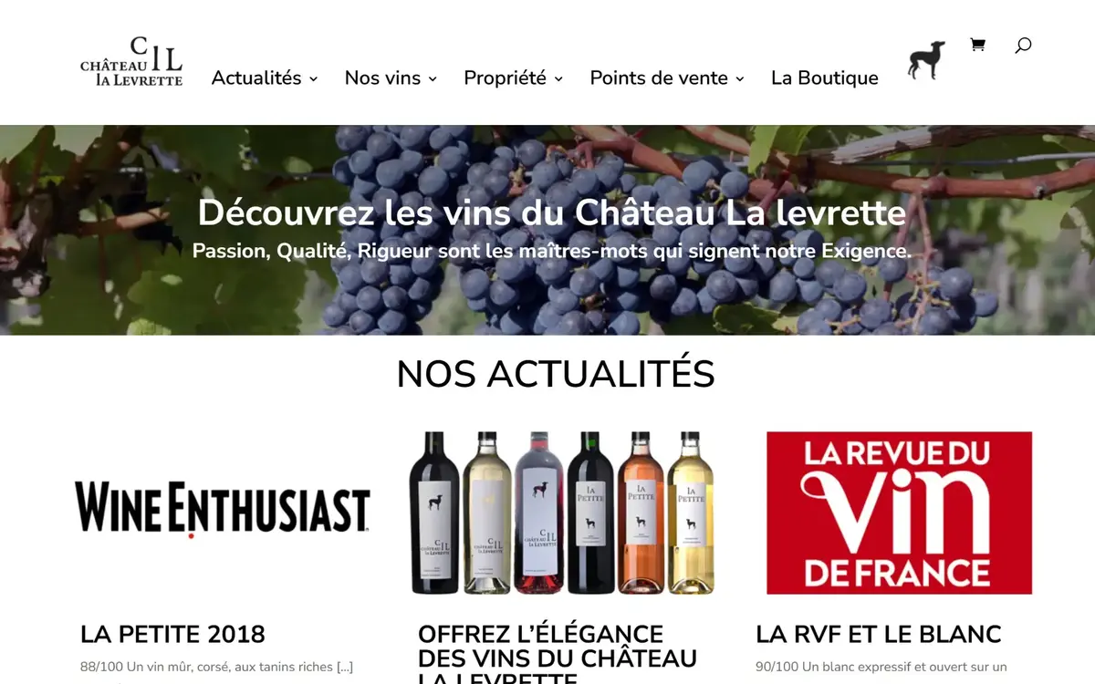 Page d’accueil du site du Château La Levrette