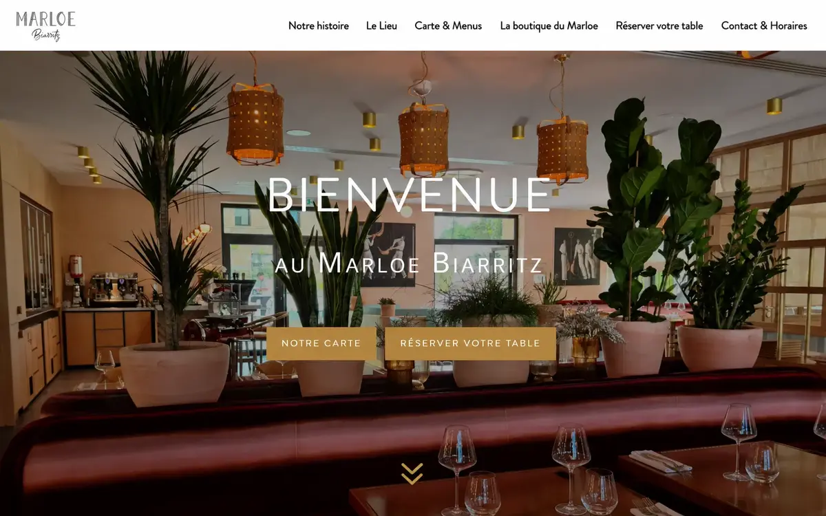 Page d’accueil du site Marloe Biarritz